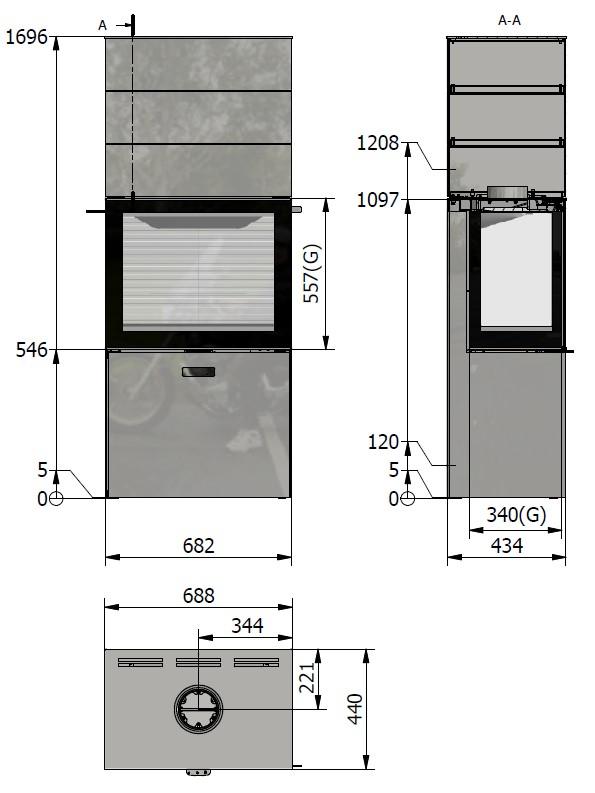 600 Max glass three sides 2 top box Måltegning 